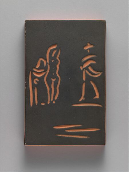 Célestine with a Woman and a Cavalier on Foot, Pablo Picasso  Spanish, Terracotta with black slip