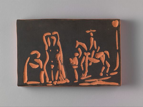 Célestine with a Woman, a Cavalier, and His Valet, Pablo Picasso  Spanish, Terracotta with black slip