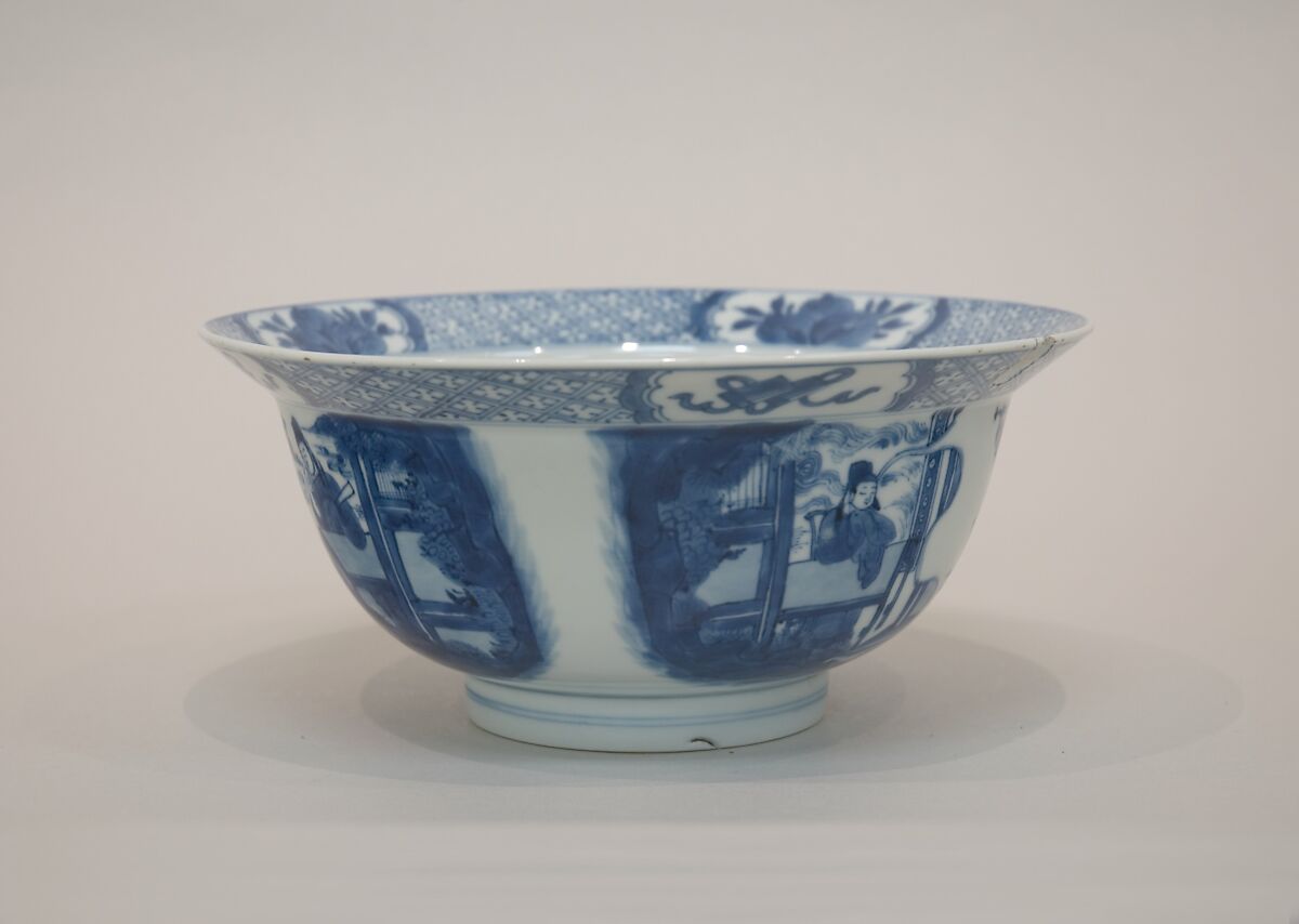 Bowl with narrative scenes, Porcelain painted in underglaze cobalt blue (Jingdezhen ware), China 