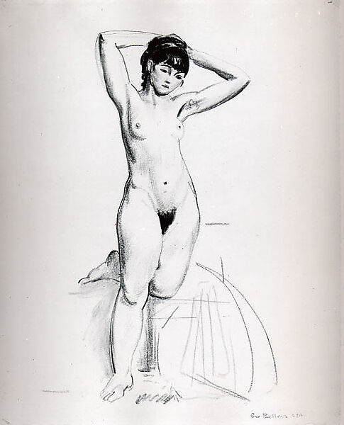 Standing Nude, George Bellows (American, Columbus, Ohio 1882–1925 New York), Black conte crayon on paper 
