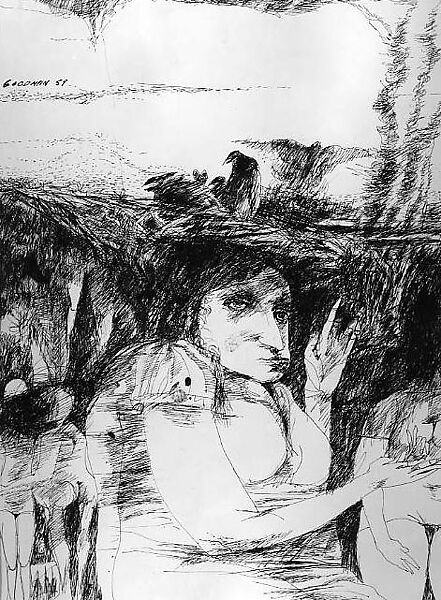 Couple and Self-Portrait, Sidney Goodman (American, Philadelphia, Pennsylvania 1936–2013 Philadelphia, Pennsylvania), Pen and black ink on paper (recto and verso) 