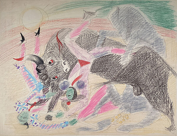 Bull Fight, André Masson (French, Balagny 1896–1987 Paris), Ink and crayon on paper 