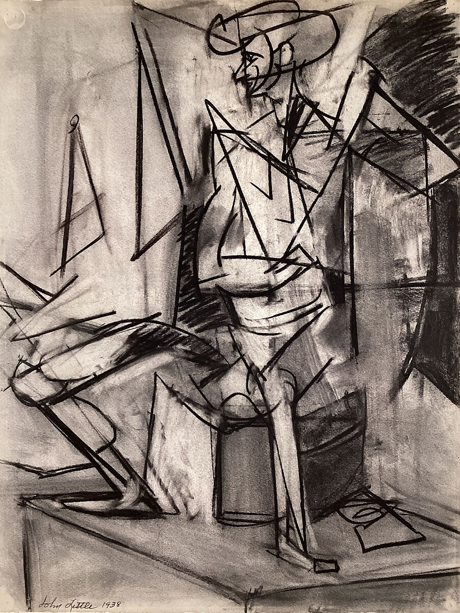 Untitled (Male Figure Study), John Little (American, 1907–1984), Charcoal on paper 