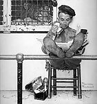 Lion and Zookeeper, Norman Rockwell (American, New York 1894–1978 Stockbridge, Massachusetts), Oil paint on paper