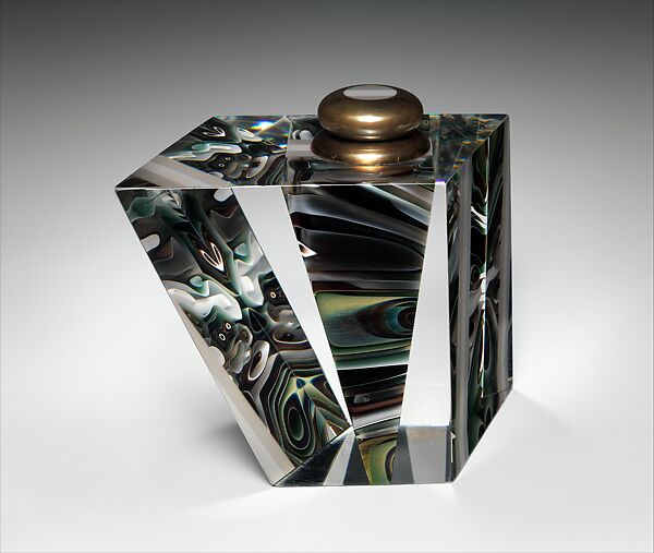 Kinesthesis bottle, William Carlson (American, born Dover, Ohio, 1950), Glass with silver gilt