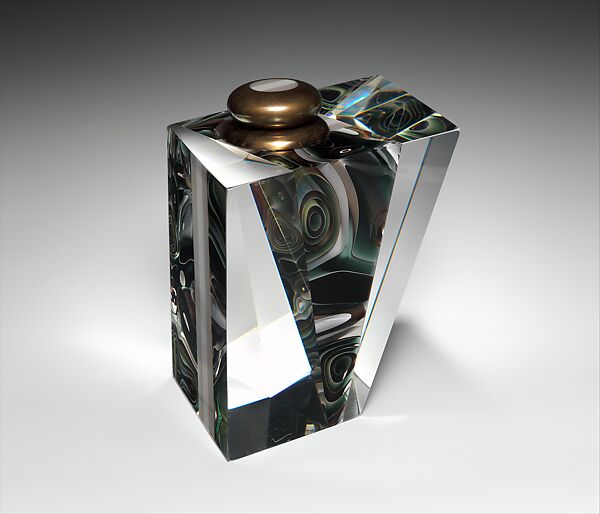 Kinesthesis bottle, William Carlson (American, born Dover, Ohio, 1950), Glass with silver gilt