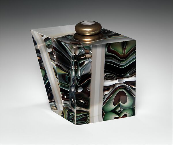 Kinesthesis bottle, William Carlson (American, born Dover, Ohio, 1950), Glass with silver gilt