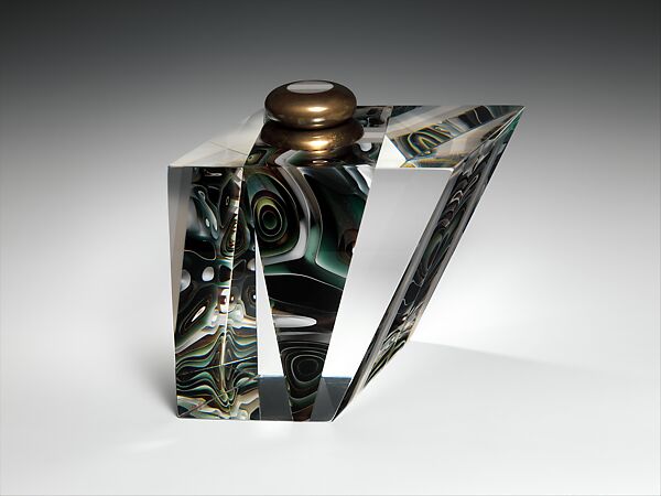 Kinesthesis bottle, William Carlson (American, born Dover, Ohio, 1950), Glass with silver gilt