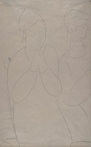Two Young Peasants in Prayer, Amedeo Modigliani (Italian, Livorno 1884–1920 Paris), Graphite on paper 