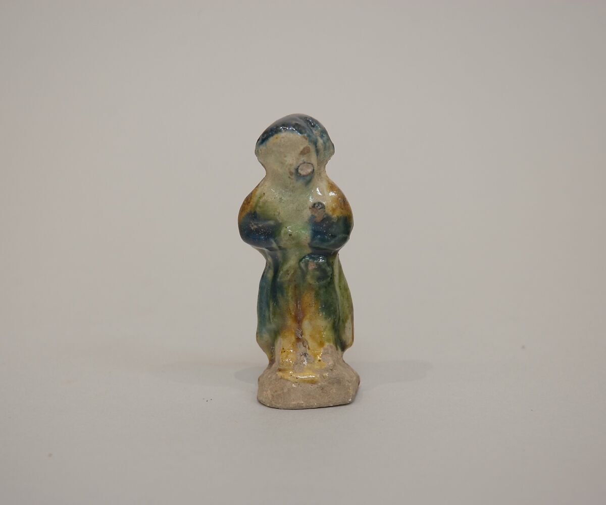Minature standing figure, Earthenware with polychrome glaze (Sancai ware), China 