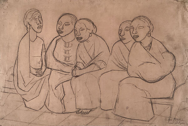 Five Seated Women, Diego Rivera (Mexican, Guanajuato 1886–1957 Mexico City), Charcoal on paper 