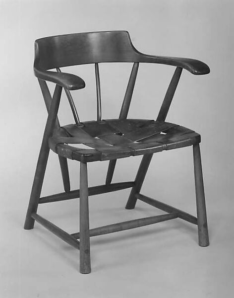 Captain's Chair, Wharton Esherick (American, Philadelphia, Pennsylvania 1887–1970 Paoli, Pennsylvania), Walnut, cherry, and leather 