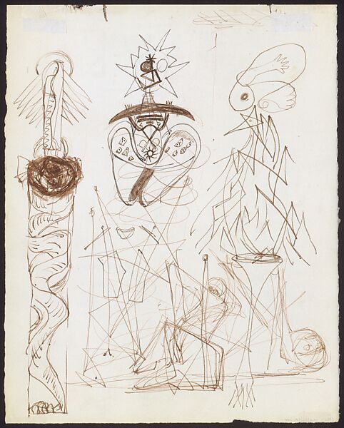 Untitled (Sheet of Studies), Jackson Pollock (American, Cody, Wyoming 1912–1956 East Hampton, New York), Pen, brush, and brown and black inks on paper 