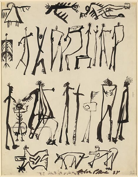 Untitled (Page from a Lost Sketchbook), Jackson Pollock (American, Cody, Wyoming 1912–1956 East Hampton, New York), a: brush and black ink and colored pencil on paper
b: brush and black ink on paper 