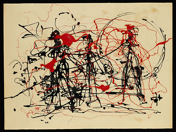 Untitled, Jackson Pollock  American, Dripped black ink and red enamel paint on paper