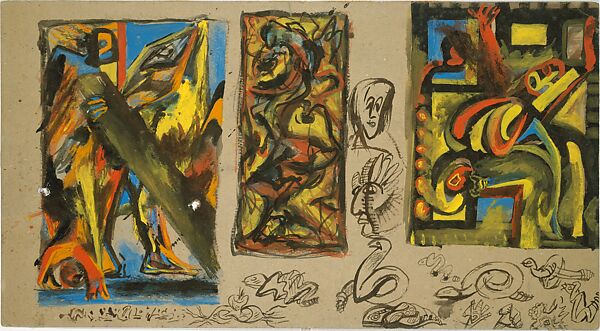 Untitled (Composition Studies), Jackson Pollock (American, Cody, Wyoming 1912–1956 East Hampton, New York), Gouache and watercolor on cardboard 