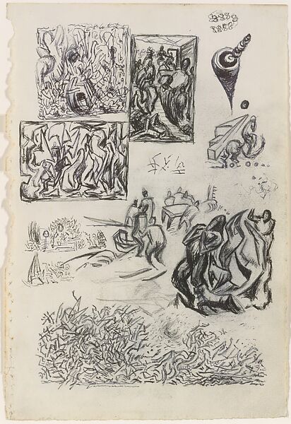 Untitled (Sheet of Studies), Jackson Pollock (American, Cody, Wyoming 1912–1956 East Hampton, New York), Pen and black ink and graphite on paper 