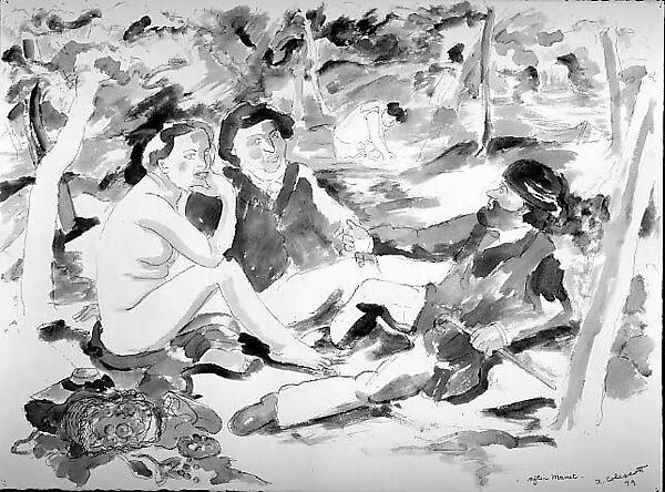 Dejeuner Sur L'herbe II, Robert Colescott (American, Oakland, California 1925–2009 Tucson, Arizona), Watercolor and graphite on paper 