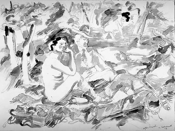 Dejeuner Sur L'herbe III, Robert Colescott (American, Oakland, California 1925–2009 Tucson, Arizona), Watercolor and graphite on paper 