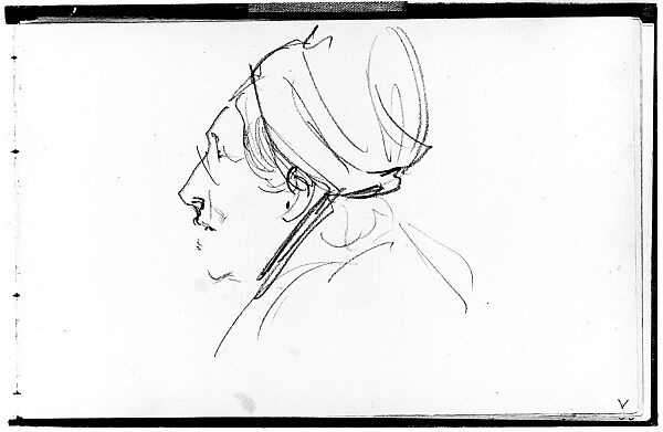 Head with Turban (from Sketchbook of Javanese Dancers), John Singer Sargent (American, Florence 1856–1925 London), Graphite on off-white wove paper, American 