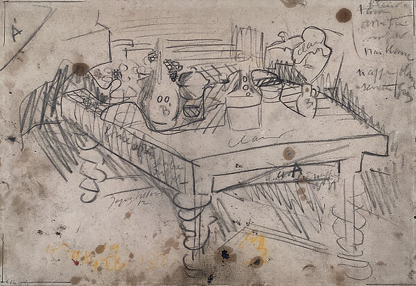 Study for "The Dining Table", Jacques Villon (French, Damville 1875–1963 Puteaux), Graphite and pastel on paper 
