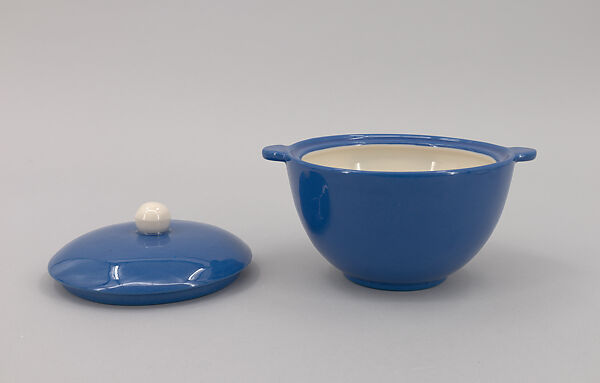 Lamelle Delphinium Blue Sugar Bowl with Lid, Ilonka Karasz (American (born Hungary) Budapest 1896–1981 New York, New York), glazed ceramic