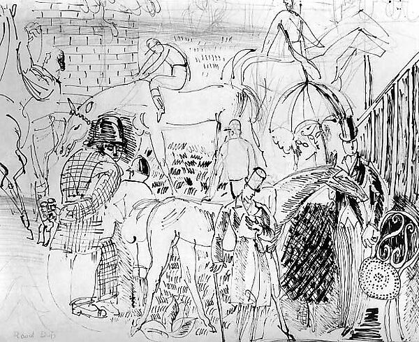 Study for the painting "Le Paddock", Raoul Dufy (French, Le Havre 1877–1953 Forcalquier), Pen and black ink and graphite on paper 