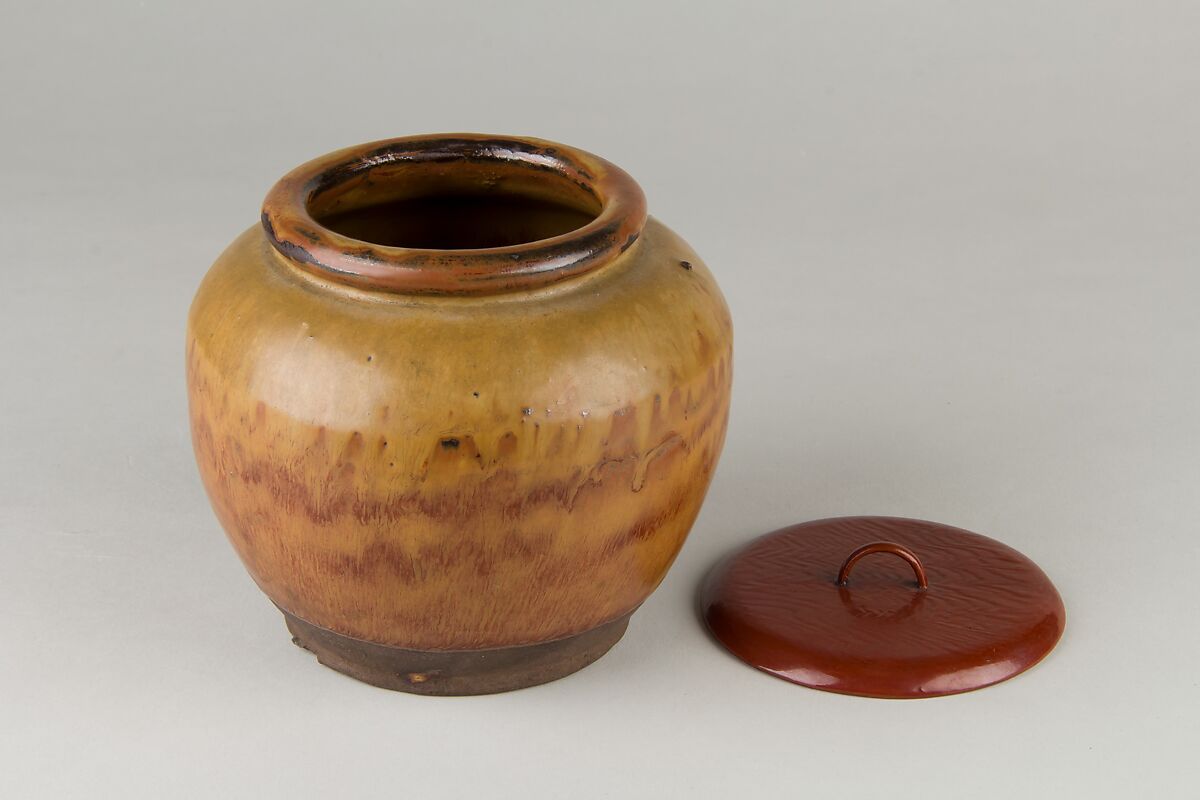 Jar with Cover, Cover made by Ikkan, Pottery (Tenmoku glaze), China