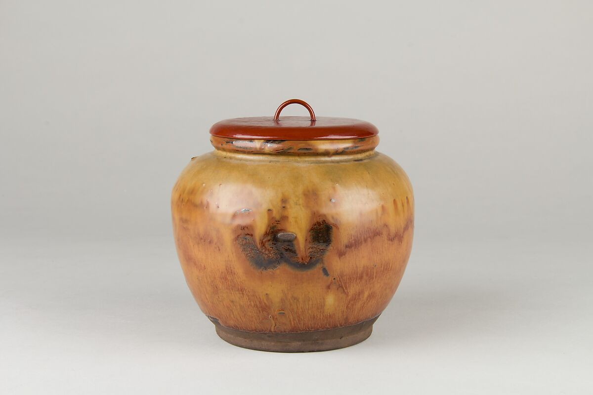 Jar with Cover, Cover made by Ikkan, Pottery (Tenmoku glaze), China 