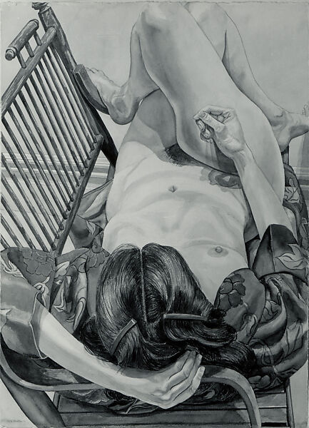 Model in Kimono on Green Bench, Philip Pearlstein (American, Pittsburgh, Pennsylvania, 1924–2022 New York, New York), Watercolor over traces of graphite on paper