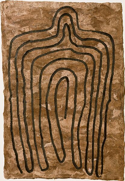 Amategram Series - The Vivification of the Flesh, Ana Mendieta  American, born Cuba, Black acrylic paint on bark paper