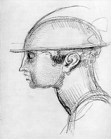 Head of Mercury, Elie Nadelman (American (born Poland), Warsaw 1882–1946 Riverdale, New York), Pink crayon on paper 