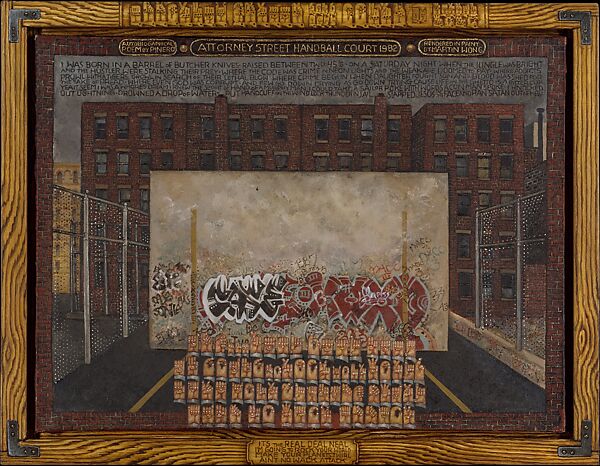 Attorney Street (Handball Court with Autobiographical Poem by Piñero), Martin Wong (American, Portland, Oregon 1946–1999 San Francisco, California), Oil on canvas 