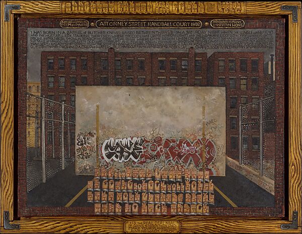 Attorney Street (Handball Court with Autobiographical Poem by Piñero), Martin Wong  American, Oil on canvas