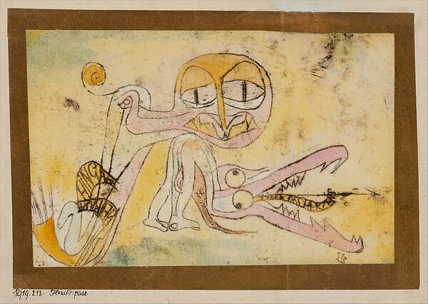 The Hypocrites, Paul Klee (German (born Switzerland), Münchenbuchsee 1879–1940 Muralto-Locarno), Watercolor and transferred printing ink on paper, bordered with metallic foil, mounted on cardboard 