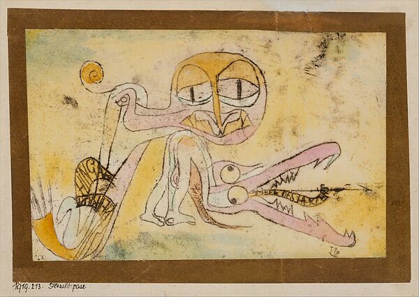 The Hypocrites, Paul Klee  German, born Switzerland, Watercolor and transferred printing ink on paper, bordered with metallic foil, mounted on cardboard