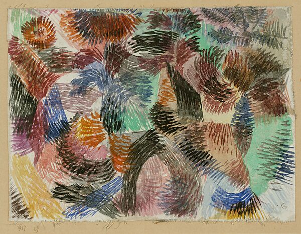 Libido of the Forest, Paul Klee (German (born Switzerland), Münchenbuchsee 1879–1940 Muralto-Locarno), Watercolor on gesso on fabric mounted on cardboard 