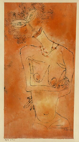 Lady Inclining Her Head, Paul Klee (German (born Switzerland), Münchenbuchsee 1879–1940 Muralto-Locarno), Watercolor and transferred printing ink on paper mounted on cardboard 