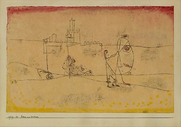 Episode at Kairouan, Paul Klee (German (born Switzerland), Münchenbuchsee 1879–1940 Muralto-Locarno), Watercolor and transferred printing ink on paper mounted on cardboard 