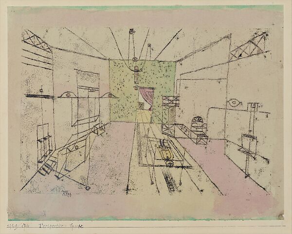 Phantom Perspective, Paul Klee (German (born Switzerland), Münchenbuchsee 1879–1940 Muralto-Locarno), Watercolor and transferred printing ink on paper mounted on cardboard 