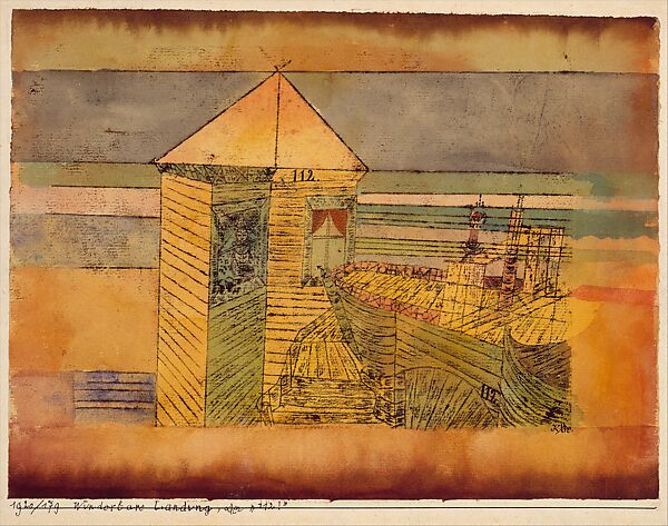 Miraculous Landing, or the "112!", Paul Klee (German (born Switzerland), Münchenbuchsee 1879–1940 Muralto-Locarno), Watercolor, transferred printing ink, and ink on paper mounted on cardboard 