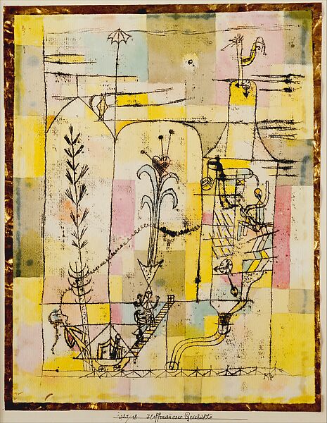 Tale à la Hoffmann, Paul Klee (German (born Switzerland), Münchenbuchsee 1879–1940 Muralto-Locarno), Watercolor, graphite, and transferred printing ink on paper bordered with metallic foil, mounted on cardboard 