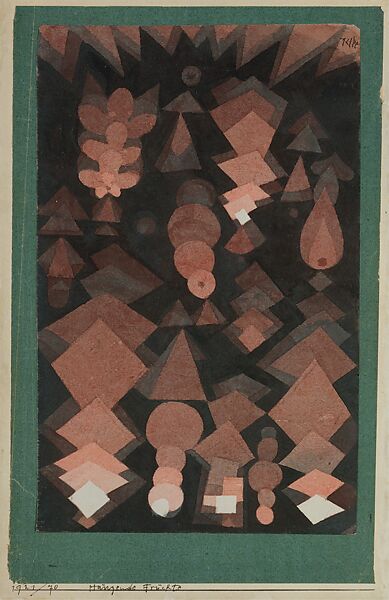 Suspended Fruit, Paul Klee (German (born Switzerland), Münchenbuchsee 1879–1940 Muralto-Locarno), Watercolor and graphite on paper mounted on green paper, mounted on cardboard 