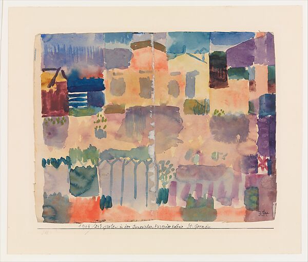 Garden in St. Germain, The European Quarter Near Tunis, Paul Klee  German, born Switzerland, Watercolor on paper mounted on cardboard