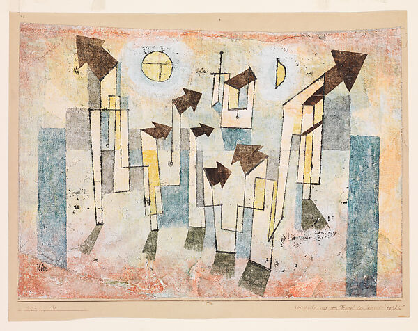 Mural from the Temple of Longing ↖Thither↗, Paul Klee (German (born Switzerland), Münchenbuchsee 1879–1940 Muralto-Locarno), Watercolor and transferred printing ink on gesso on fabric mounted on cardboard 