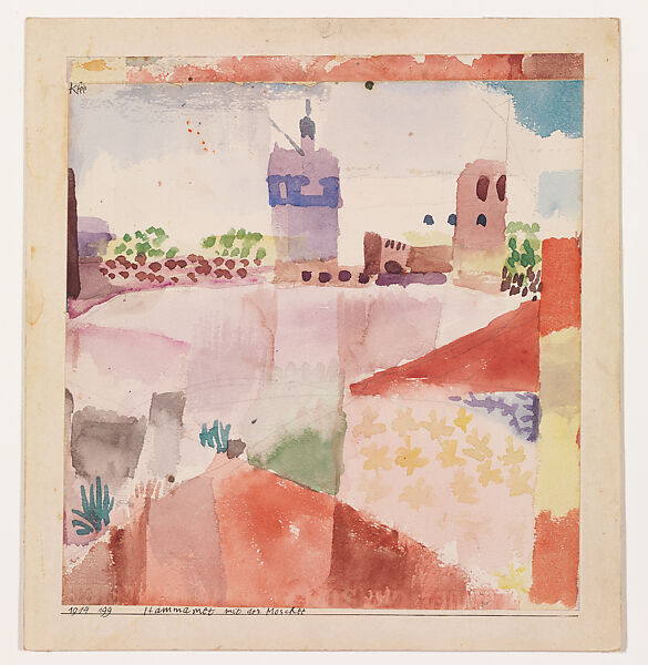 Hammamet with Its Mosque, Paul Klee (German (born Switzerland), Münchenbuchsee 1879–1940 Muralto-Locarno), Watercolor and graphite on paper mounted on cardboard 