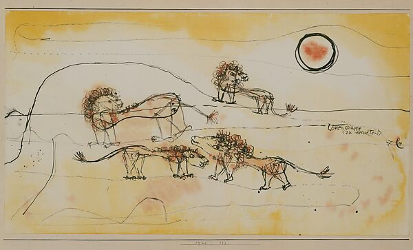 A Pride of Lions (Take Note!), Paul Klee (German (born Switzerland), Münchenbuchsee 1879–1940 Muralto-Locarno), Watercolor, brush, and ink on paper mounted on cardboard 