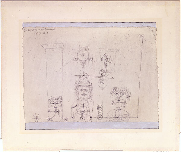 In Memory of an All-Girl Band, Paul Klee (German (born Switzerland), Münchenbuchsee 1879–1940 Muralto-Locarno), Ink, and graphite on paper, bordered with metallic paint and ink, mounted on cardboard 