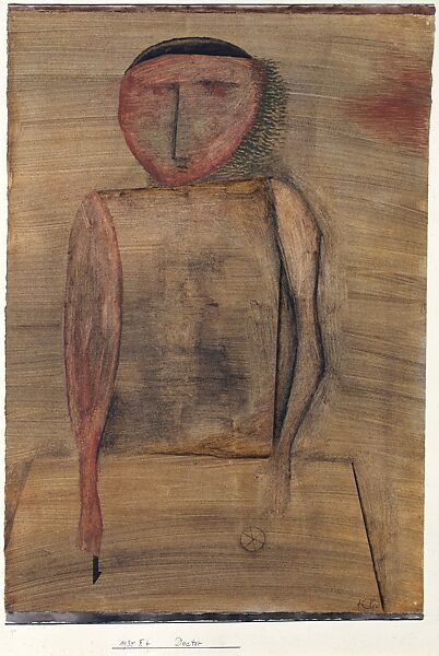 Doctor, Paul Klee (German (born Switzerland), Münchenbuchsee 1879–1940 Muralto-Locarno), Watercolor, gouache, and oil wash on paper, bordered with gouache and ink, mounted on cardboard 
