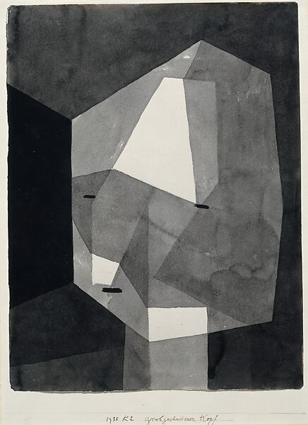 Rough-Cut Head, Paul Klee (German (born Switzerland), Münchenbuchsee 1879–1940 Muralto-Locarno), Ink wash and graphite on paper mounted on cardboard 